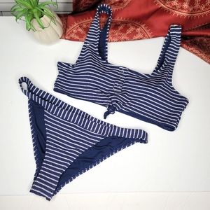 Cabana del Sol Bikini Set Navy Blue Stripe Large